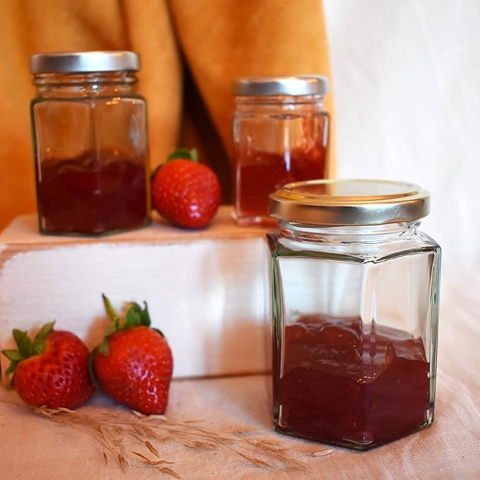 Nutley's 8oz Hexagonal Jam Jars with Screw-Top Lid - Choose Lid Colour & Quantity