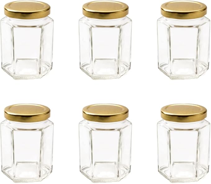 Nutley's 8oz Hexagonal Jam Jars with Screw-Top Lid - Choose Lid Colour & Quantity