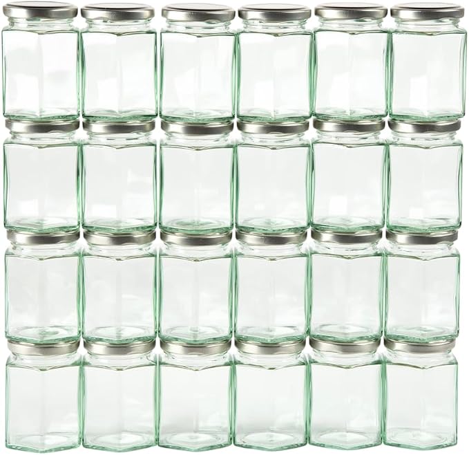 Nutley's 8oz 190ml Hexagonal Jam Jar Box with Screw-Top Lids and Labels