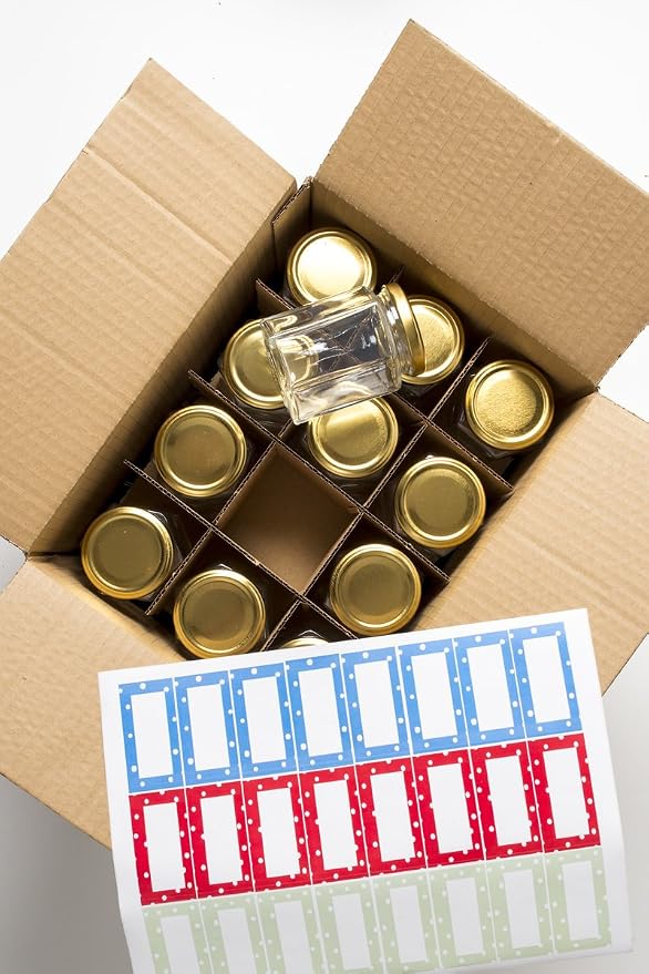 Nutley's 8oz 190ml Hexagonal Jam Jar Box with Screw-Top Lids and Labels