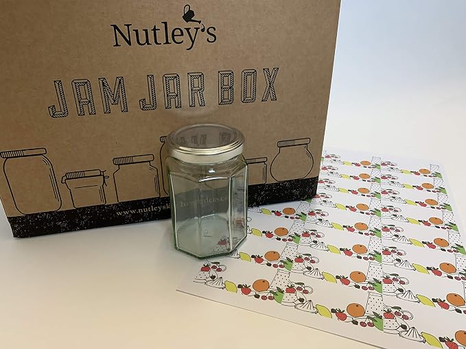 Nutley's 8oz 190ml Hexagonal Jam Jar Box with Screw-Top Lids and Labels