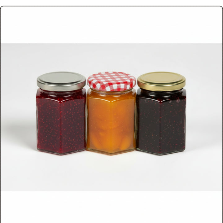 Nutley's 8oz Hexagonal Jam Jars with Screw-Top Lid - Choose Lid Colour & Quantity