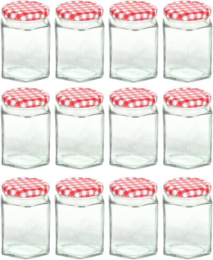 Nutley's 8oz Hexagonal Jam Jars with Screw-Top Lid - Choose Lid Colour & Quantity
