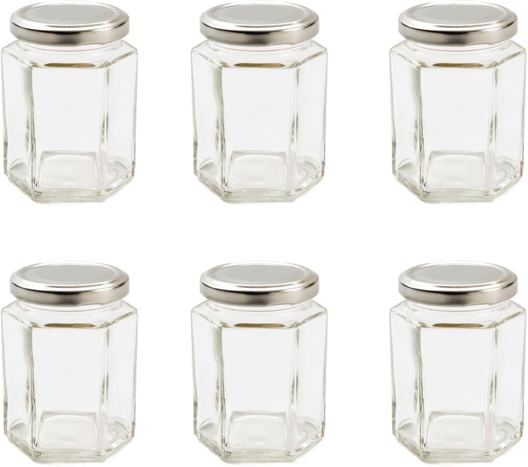 Nutley's 8oz Hexagonal Jam Jars with Screw-Top Lid - Choose Lid Colour & Quantity