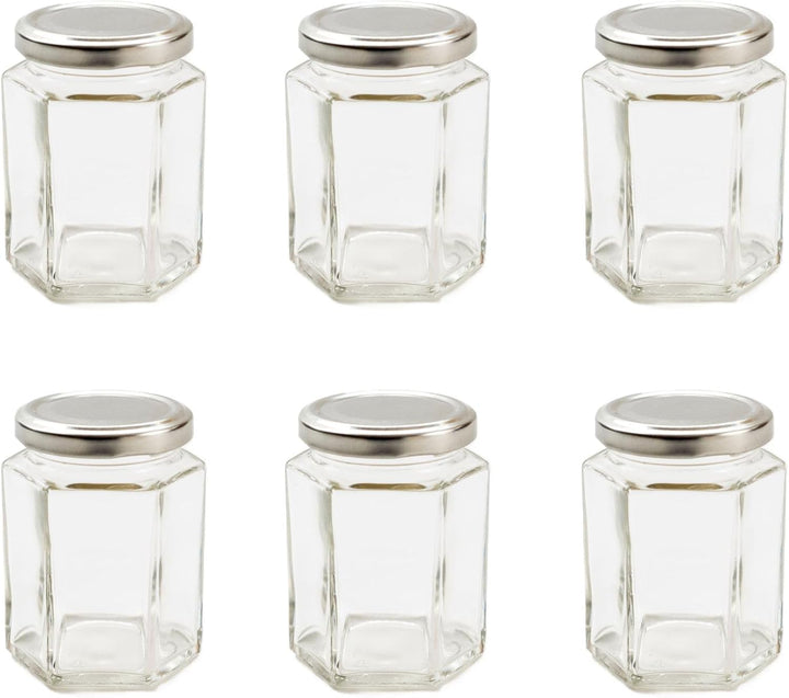 Nutley's 8oz Hexagonal Jam Jars with Screw-Top Lid - Choose Lid Colour & Quantity
