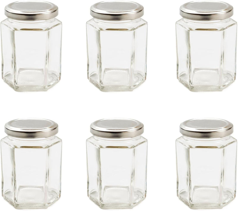 Nutley's 8oz Hexagonal Jam Jars with Screw-Top Lid - Choose Lid Colour & Quantity