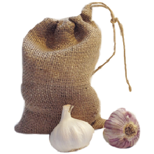 Load image into Gallery viewer, Nutley&#39;s Small Hessian Drawstring Garlic Bag Sack 14cm x 20cm keep bulbs fresher longer
