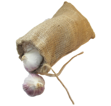 Load image into Gallery viewer, Nutley&#39;s Small Hessian Drawstring Garlic Bag Sack 14cm x 20cm keep bulbs fresher longer
