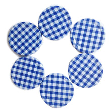 Load image into Gallery viewer, 6 Nutley&#39;s 63mm Blue Gingham Lids
